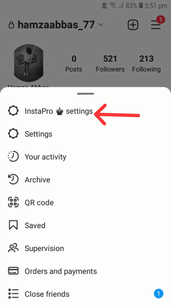 Click the InstaPro setting to explore